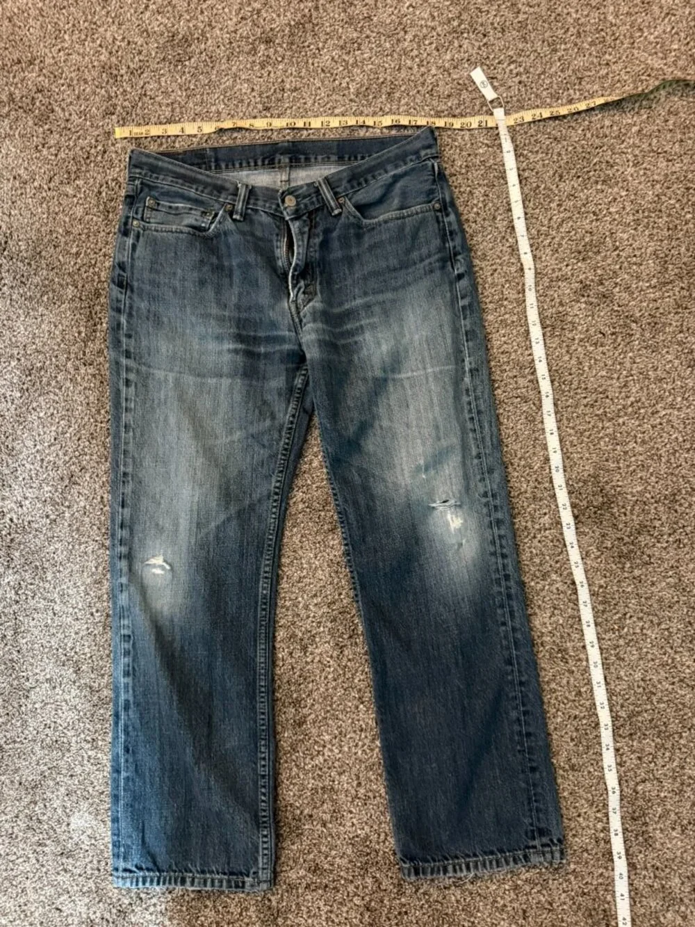 Levis 514 Straight Blue Jeans Distressed 34x30